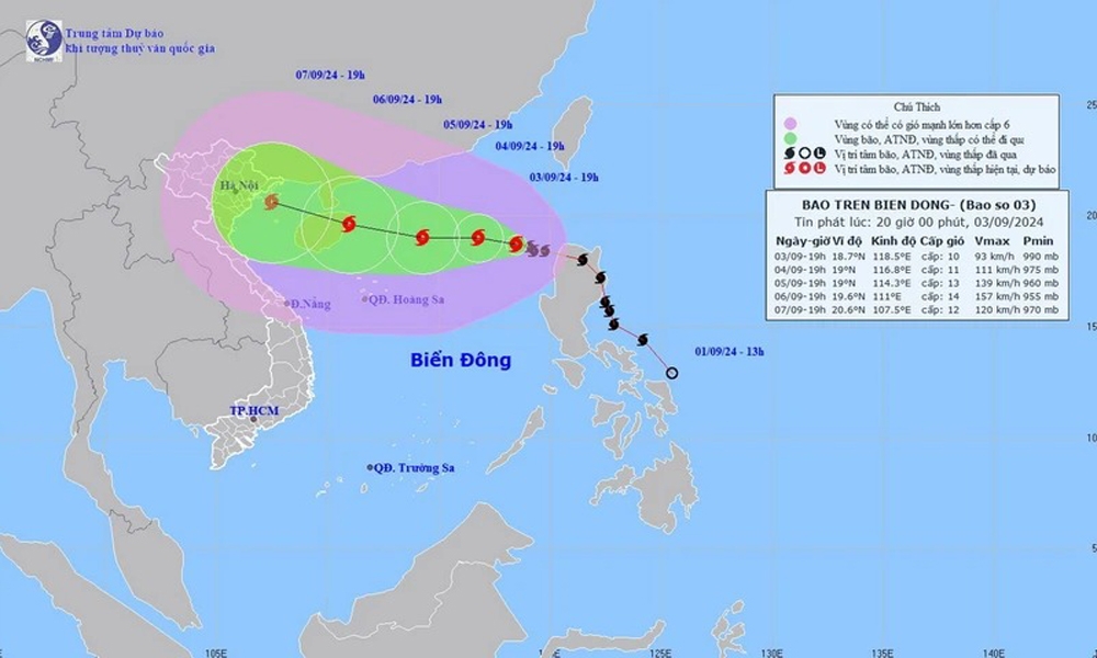 Bão số 3 ảnh hưởng trực tiếp đến đất liền Việt Nam